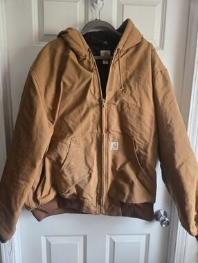 Men Carhartt Tan Hooded Work Zip Jacket sz2xl